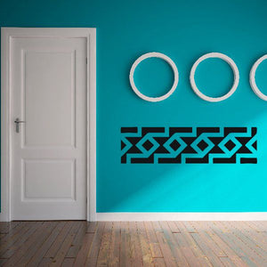 Wall decal with diamond line border, zigzag rows, and circle ring motifs
