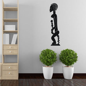 African art female statue silhouette wall decal, dark profile with headdress