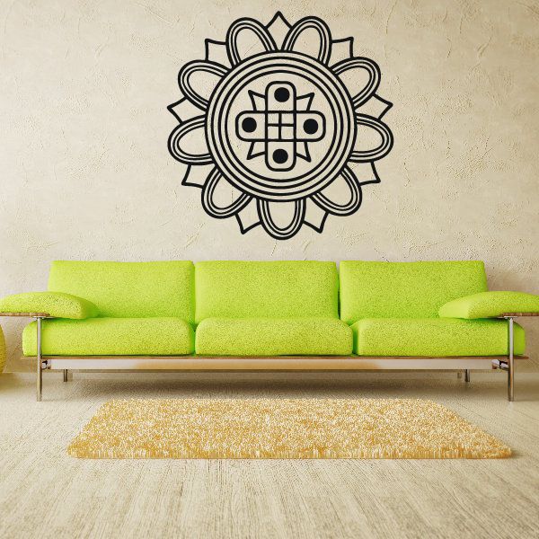 African art flower pattern wall decal with black circular geometric floral design