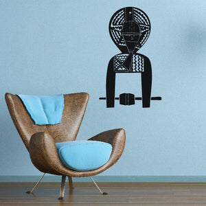 African art helmet decal with black-and-white geometric face and headdress design