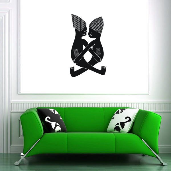 African art hugging figurine wall decal, two black silhouettes embracing