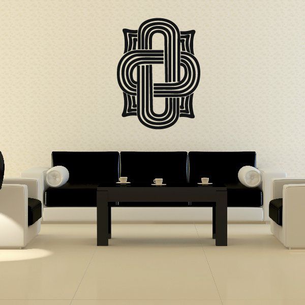Wall decal with black geometric knot pattern, circular interlocking lines