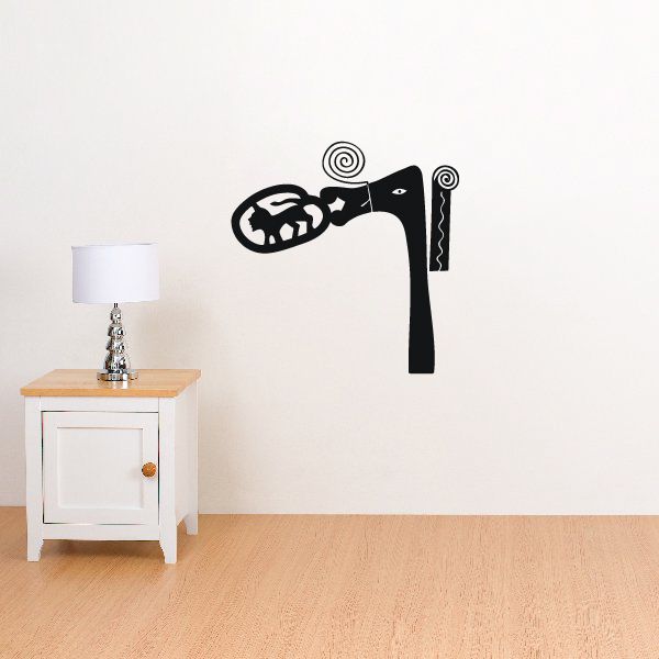 Lion symbol decal with African-inspired graphic, black outline on white