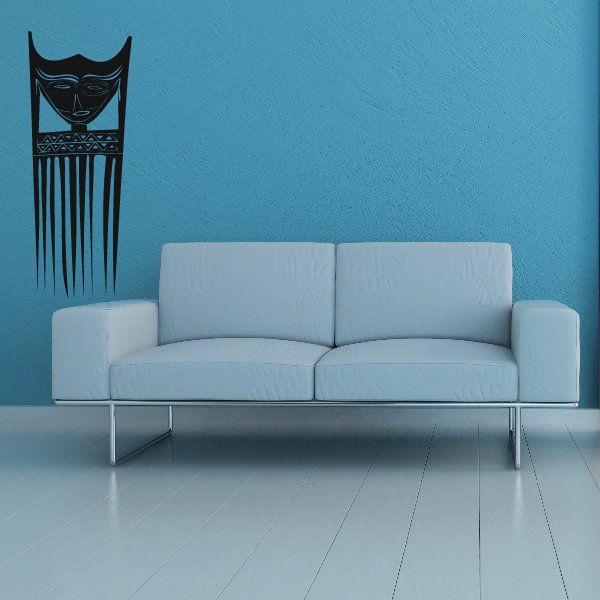 Stylized long-hair face mask decal with geometric pattern lines