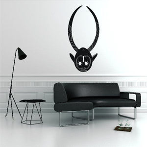 Long horn African mask wall decal, black with circular eyes