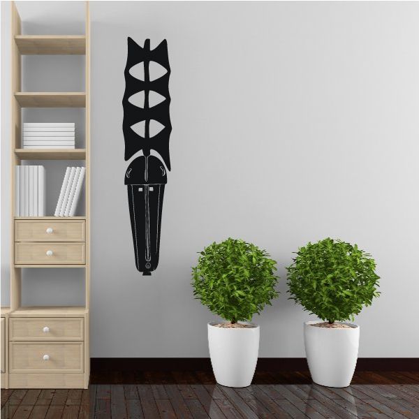 Long black African art mask decal with face and patterned details