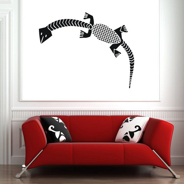 Long neck lizard wall decal, black and white geometric design