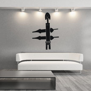 African art masked figurine wall decal, tall black figure with staff and necklace