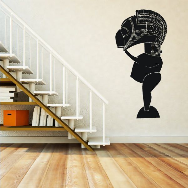 African art masked statue wall decal, black profile silhouette with textured pattern