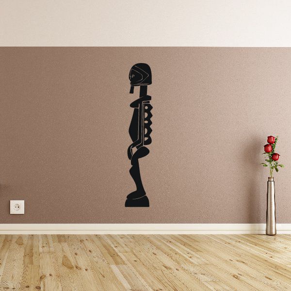 Black profile statue decal of carved standing figure