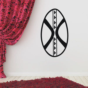 Shield-shaped wall decal with black-and-white emblem and central vertical design