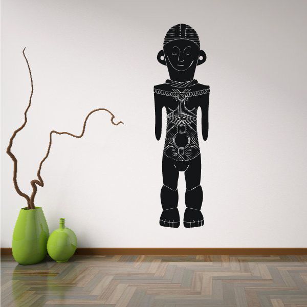 Standing male statue wall decal, black with ornate geometric patterns.