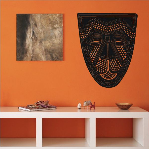 Face mask tattoo decals, two African mask designs on dark and beige squares