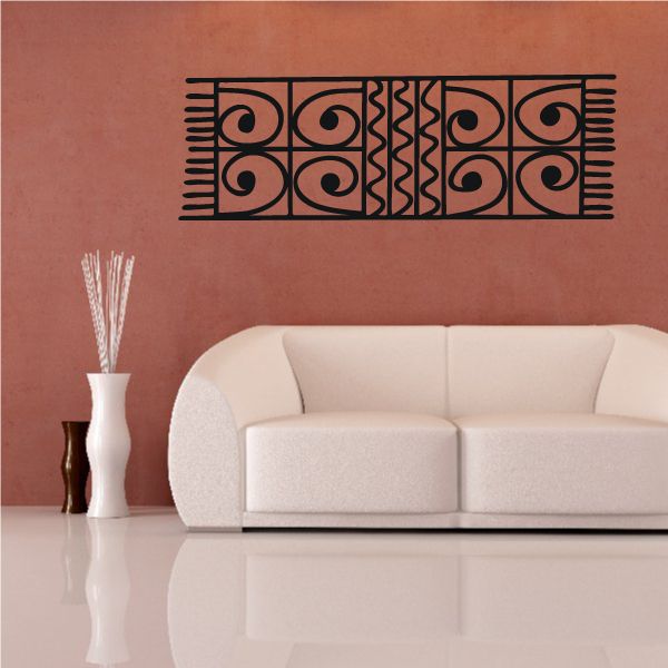 Black African textile pattern decal with geometric circular motifs in a rectangular strip
