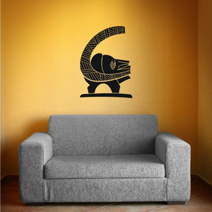 African art textured figurine wall decal with profile animal figure on pedestal