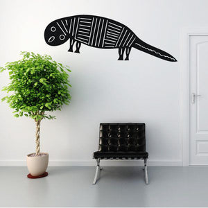 Textured lizard wall decal in black with line patterns and spots