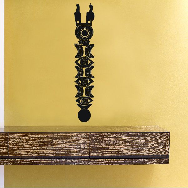Black African-style totem wall decal with patterned circular and vertical motifs