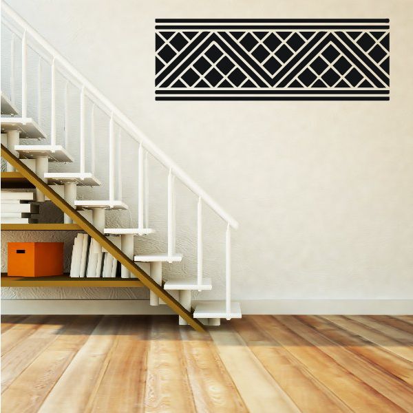 Geometric square pattern wall decal with black and white zigzag lines