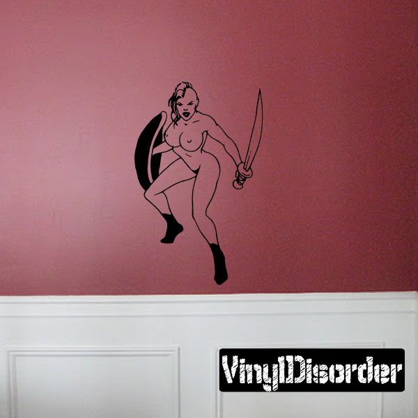 Image of Aggressive Nude Shieldmaiden Decal