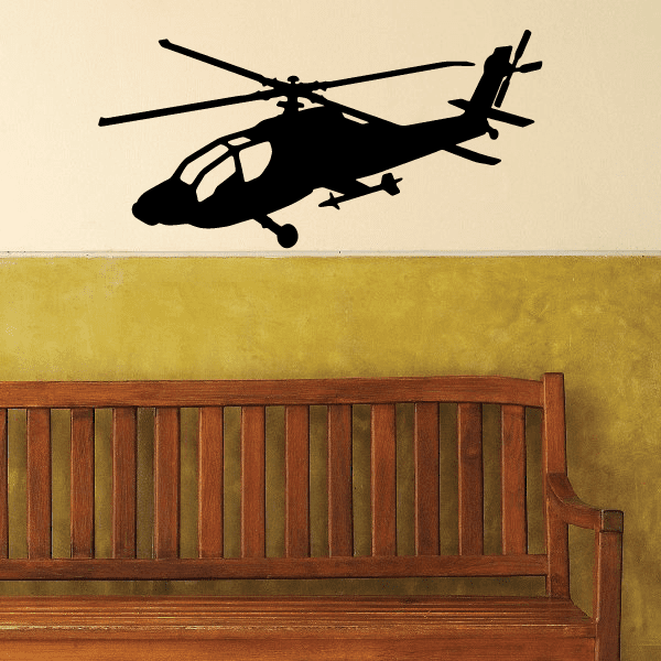 AH-64 Apache helicopter decal, black silhouette with rotor and landing gear details