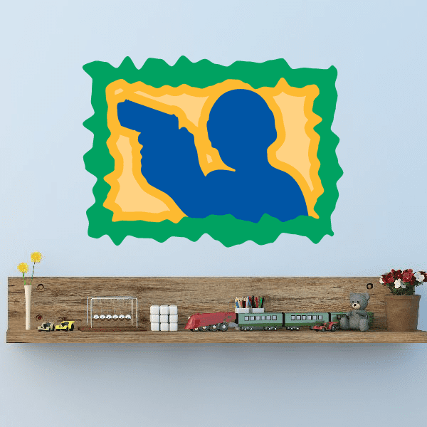 Green and yellow aiming hunter sticker with blue silhouette