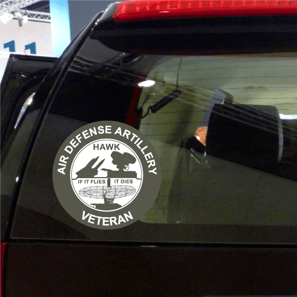 Round Air Defense Artillery veteran emblem sticker with hawk and motto