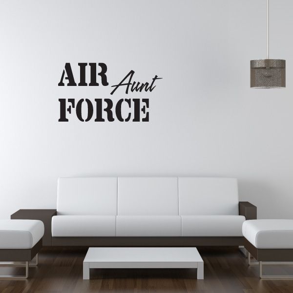 Air Force Aunt wall decal with bold black 'AIR FORCE' and 'Aunt' script lettering