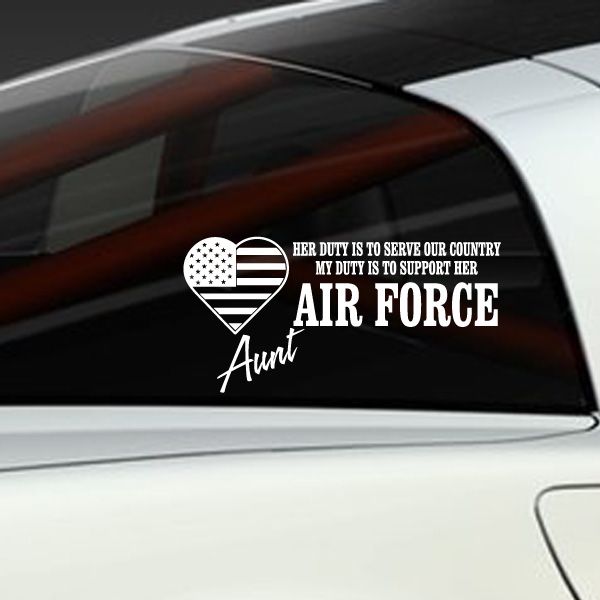 Air Force Aunt duty decal featuring heart with US flag and 'Air Force' text