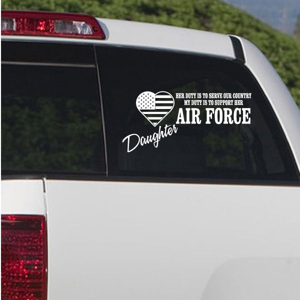 Air Force Daughter duty decal with heart and bold AIR FORCE text