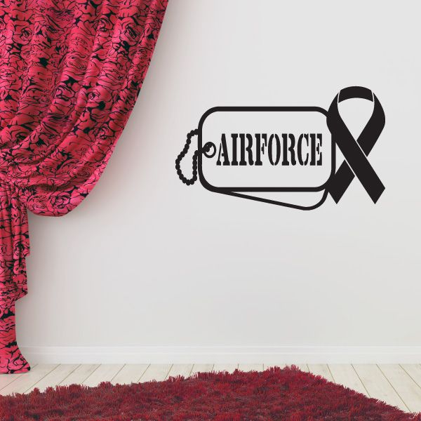Air Force dog tag and ribbon decal with chain and AIRFORCE text