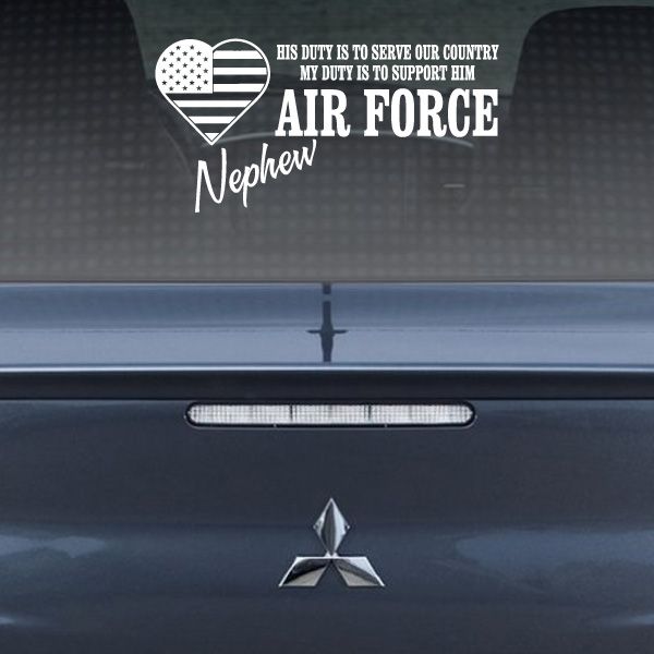 Air Force nephew duty decal with heart flag and AIR FORCE text