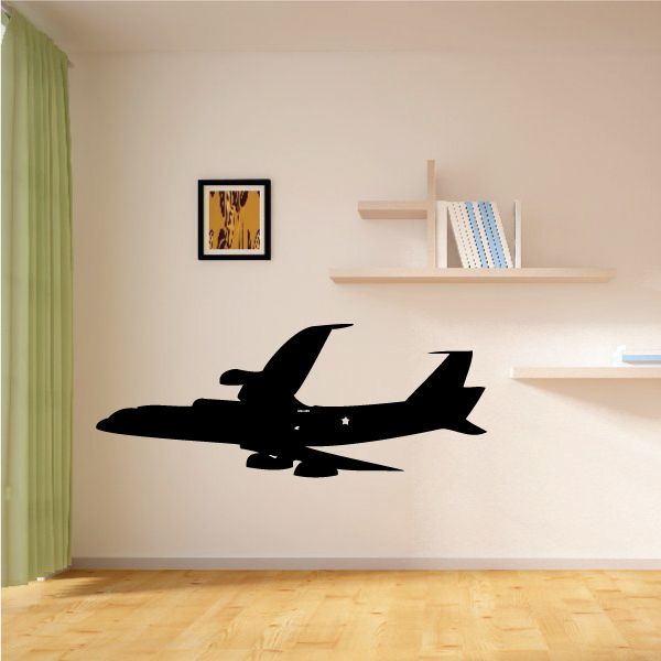 Air Force One airplane wall decal, black silhouette with small stars
