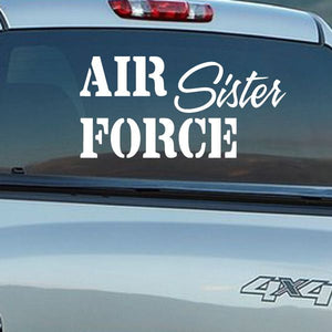 Car decal with white "AIR Sister FORCE" lettering