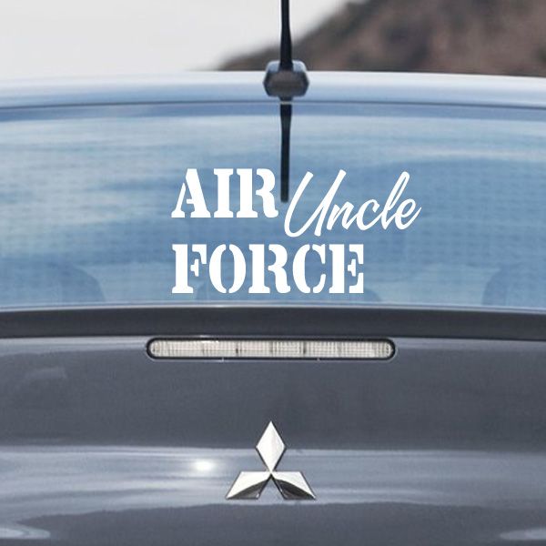 Air Force Uncle decal with white 'AIR Uncle FORCE' lettering and star emblem on car