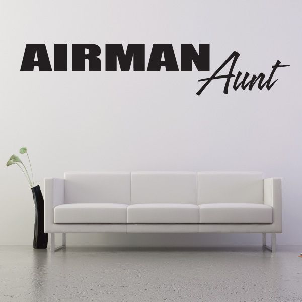 Airman aunt block decal with AIRMAN lettering and cursive Aunt text