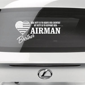 Airman brother duty decal with heart emblem, flag stripes, and 'AIRMAN Brother' text