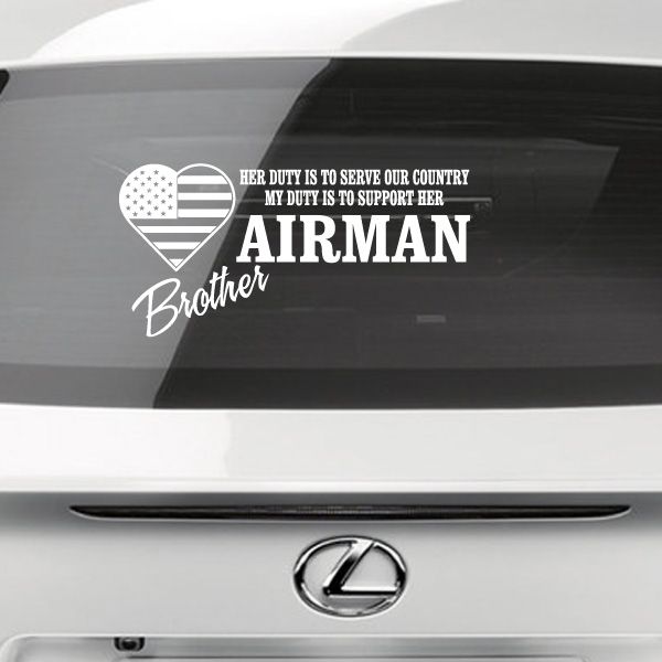 Airman brother duty decal with heart emblem, flag stripes, and 'AIRMAN Brother' text
