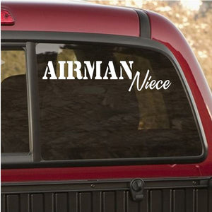 Airman niece decal with AIRMAN Niece text on car window
