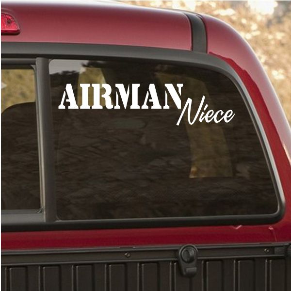 Airman niece decal with AIRMAN Niece text on car window