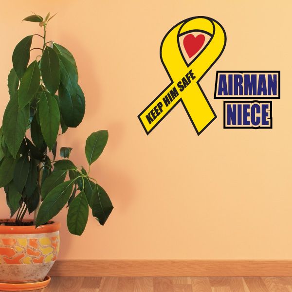 Yellow ribbon decal with red heart and blue Airman Niece text