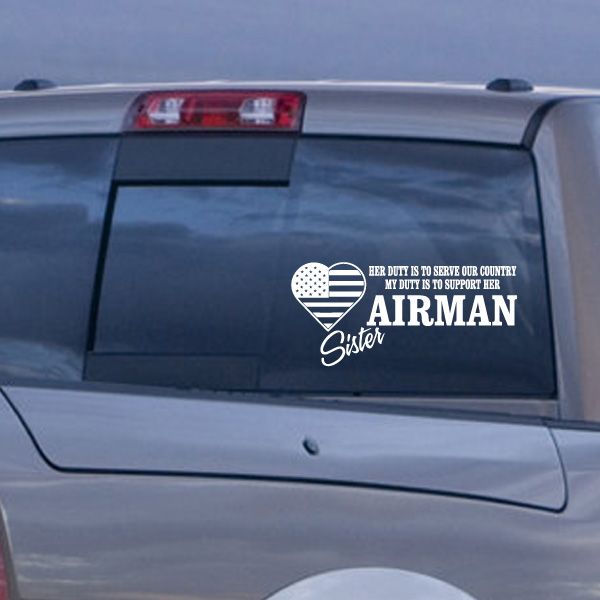 White and blue Airman Sister heart car decal for rear window