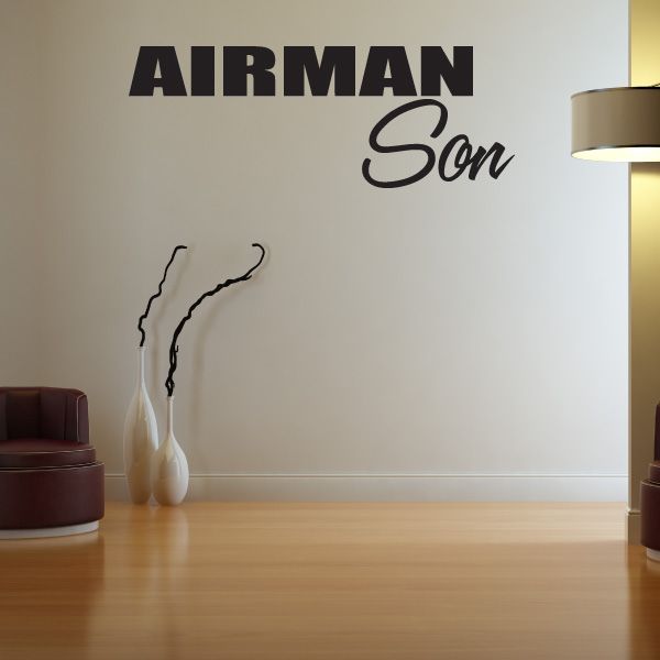 Vinyl wall decal with 'AIRMAN' block and 'Son' script lettering