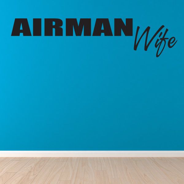Wall decal with bold AIRMAN text and script Wife wording