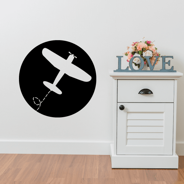 Vinyl wall decal of airplane in black circle