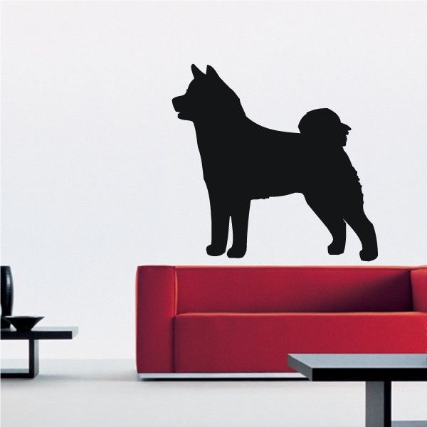 Black Akita dog silhouette decal, standing profile facing left