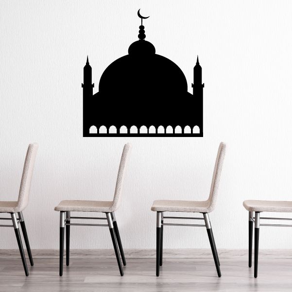 Mosque wall decal with black silhouette dome and two minarets