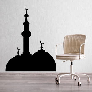 Mosque wall decal with black dome and minaret silhouette