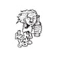 Alcohol death decal, black-and-white cartoon of person holding a bottle