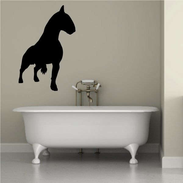 Bull terrier alert decal with black dog silhouette in standing pose
