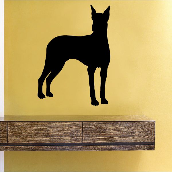 Black alert Doberman Pinscher decal silhouette, standing